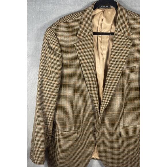 Lauren Ralph Lauren Mens Blazer Jacket Houndstooth Brown Tan 100% Lambswool 42R - Picture 3 of 8